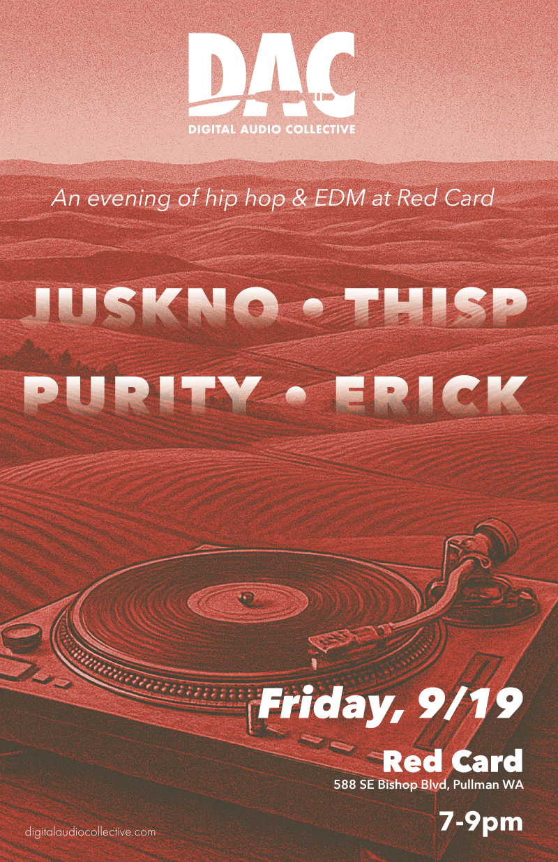 Red Card show Sept 19 2025, 7-9pm DAC presents: Juskno, Thisp, Purity, Erick